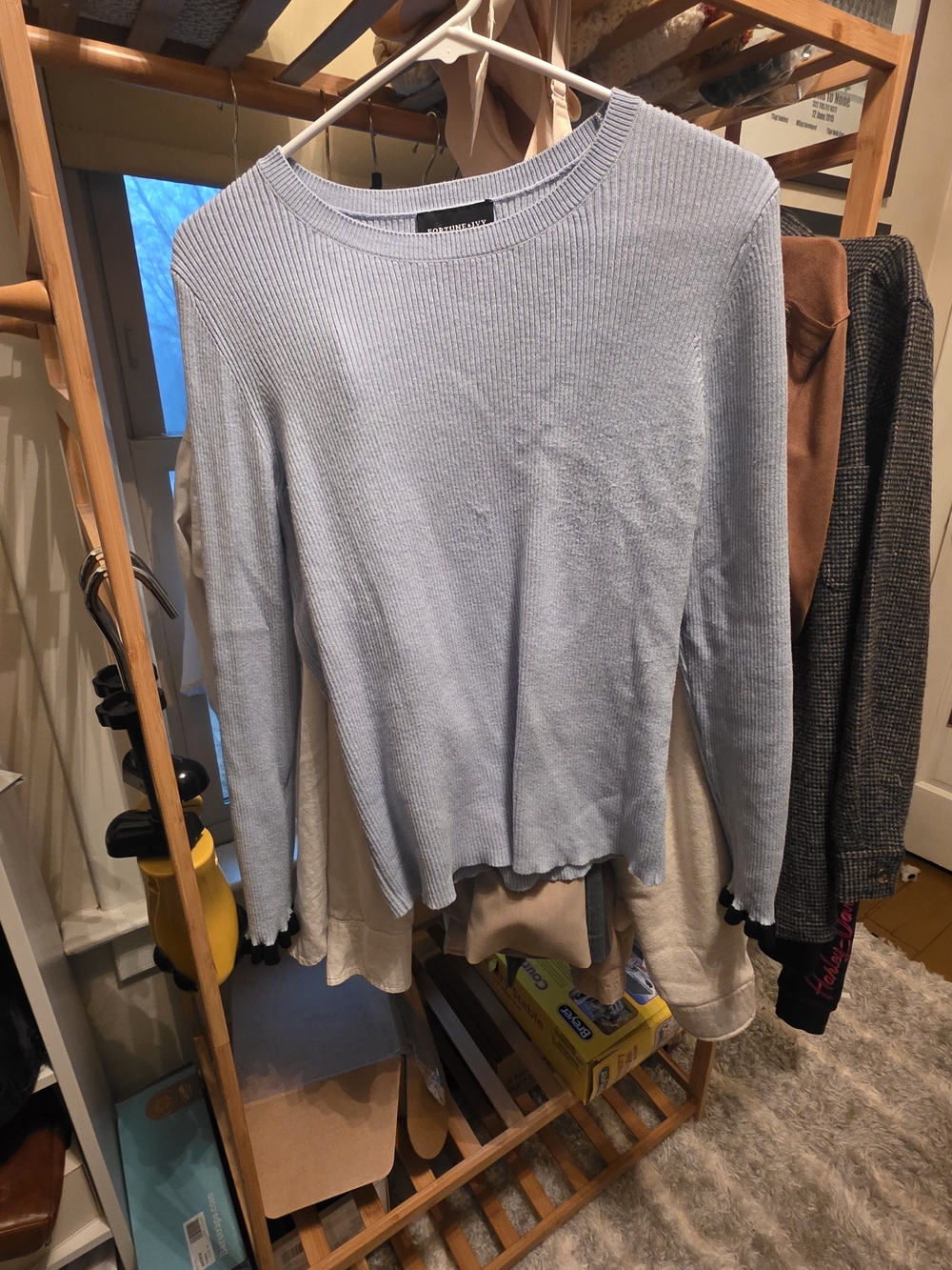 Light Blue Ribbed Crewneck Sweater - Casual Women's Knit